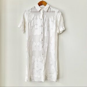 ARITZIA | WILFRED HEMISTICHE DRESS SHEER FLORAL DESIGN EMBROIDERY TUNIC BUTTONS